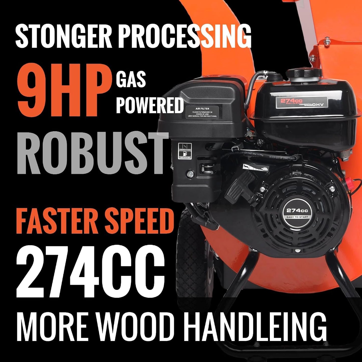 C40 Wood Chipper 4″ inch Max Diameter Capacity 9 HP 274cc Gas Powered Engine Heavy Duty Shredder Mulcher