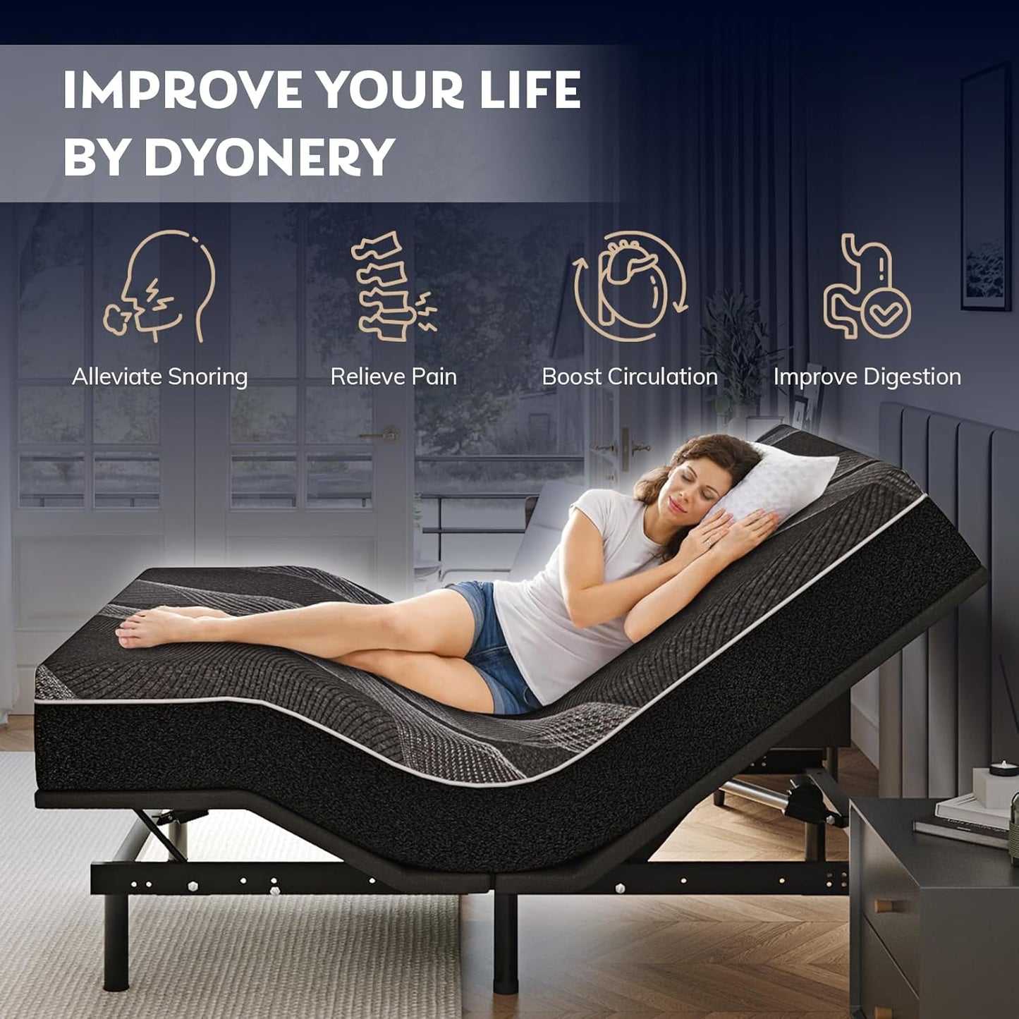 Dyonery Twin XL Adjustable Bed with 12" Gel Memory Foam Mattress
