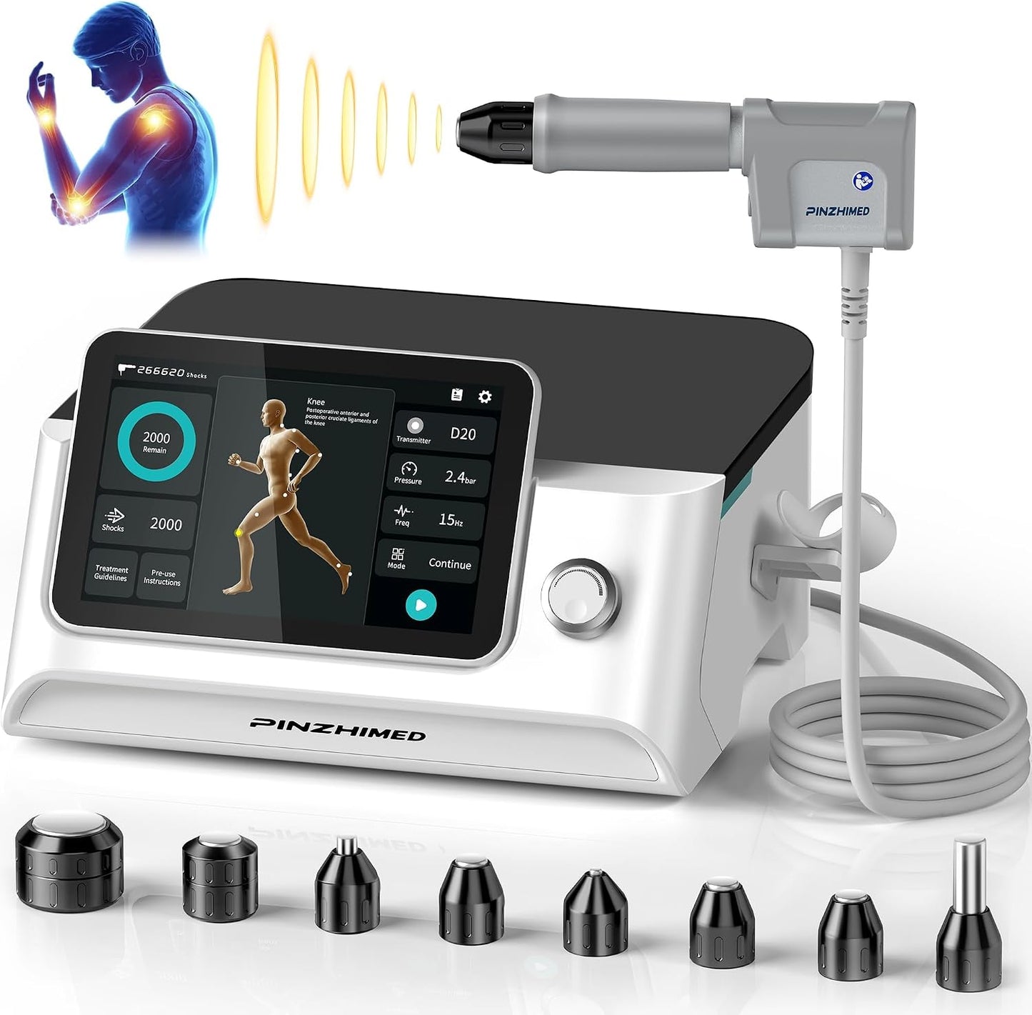 2026 Upgraded ESWT Shockwave Therapy Machine with 8 Treatment Heads