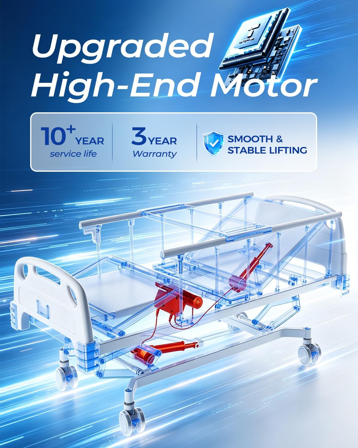 4-Function Full Electric Hospital Bed with Mattress, 600 lbs