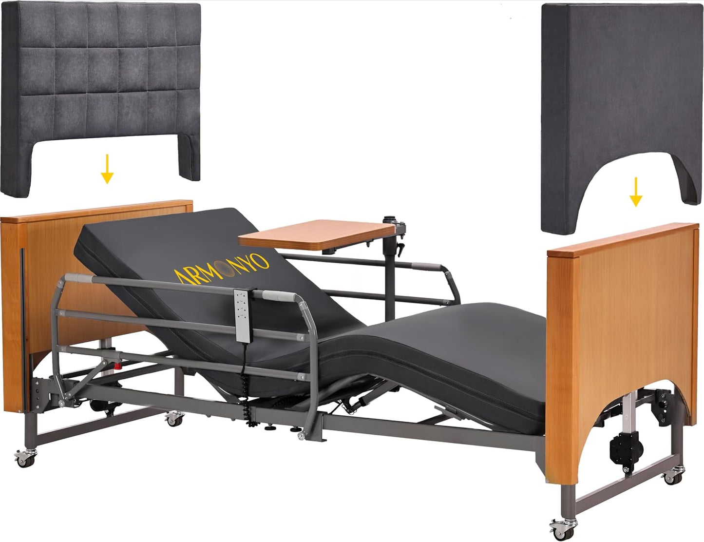 5-Function Electric Hospital Bed with LIMOSS Motor & Overbed Table