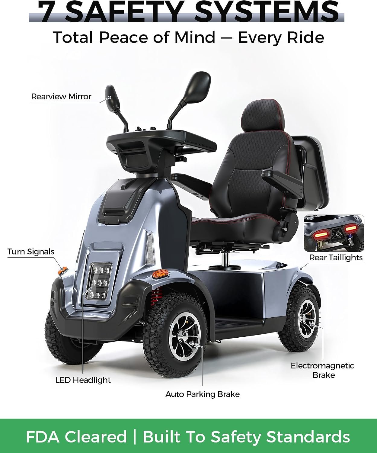 Ecomobi All-Terrain Heavy Duty Mobility Scooter for Seniors &amp; Adults, 1000W Powerful Motor, 550 lbs Weight Capacity, 32 Mile Extended Range, 9 MPH, 13” Pneumatic Tires, Full Suspension, FDA Cleared