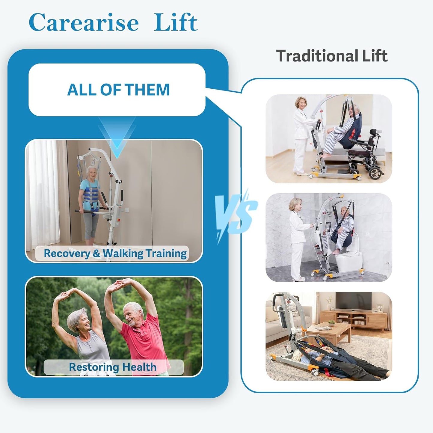 2-in-1 Electric Patient Lift with Stand-Up Assist & 2 Slings
