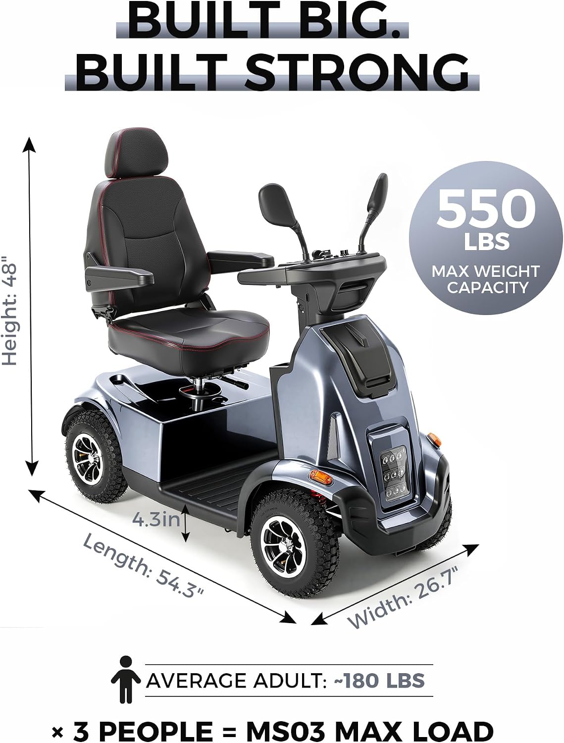 Ecomobi All-Terrain Heavy-Duty Mobility Scooter with 32-Mile Range