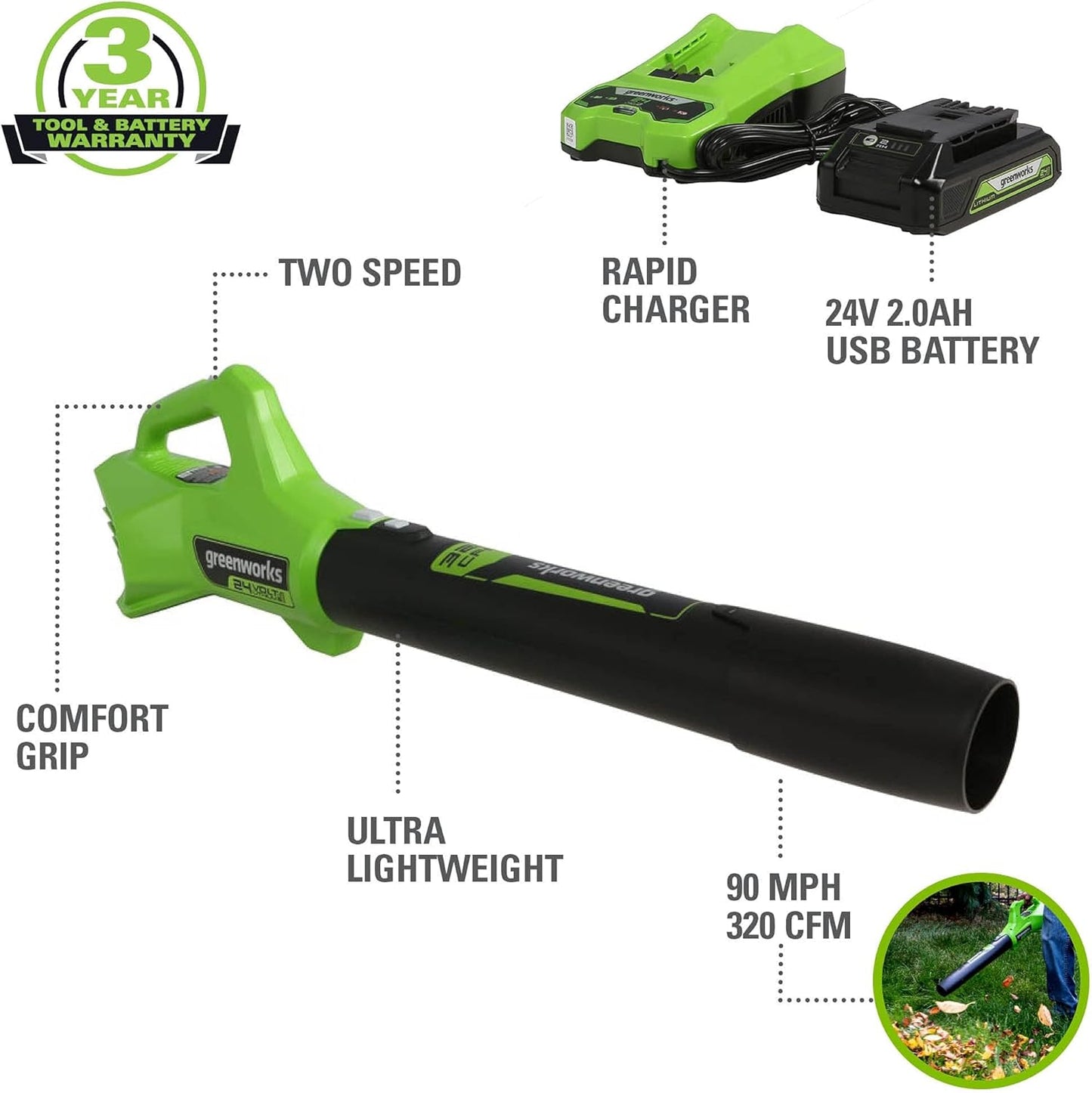 Greenworks 48V 20" Cordless Lawn Mower, Trimmer & Blower Combo Kit with Batteries