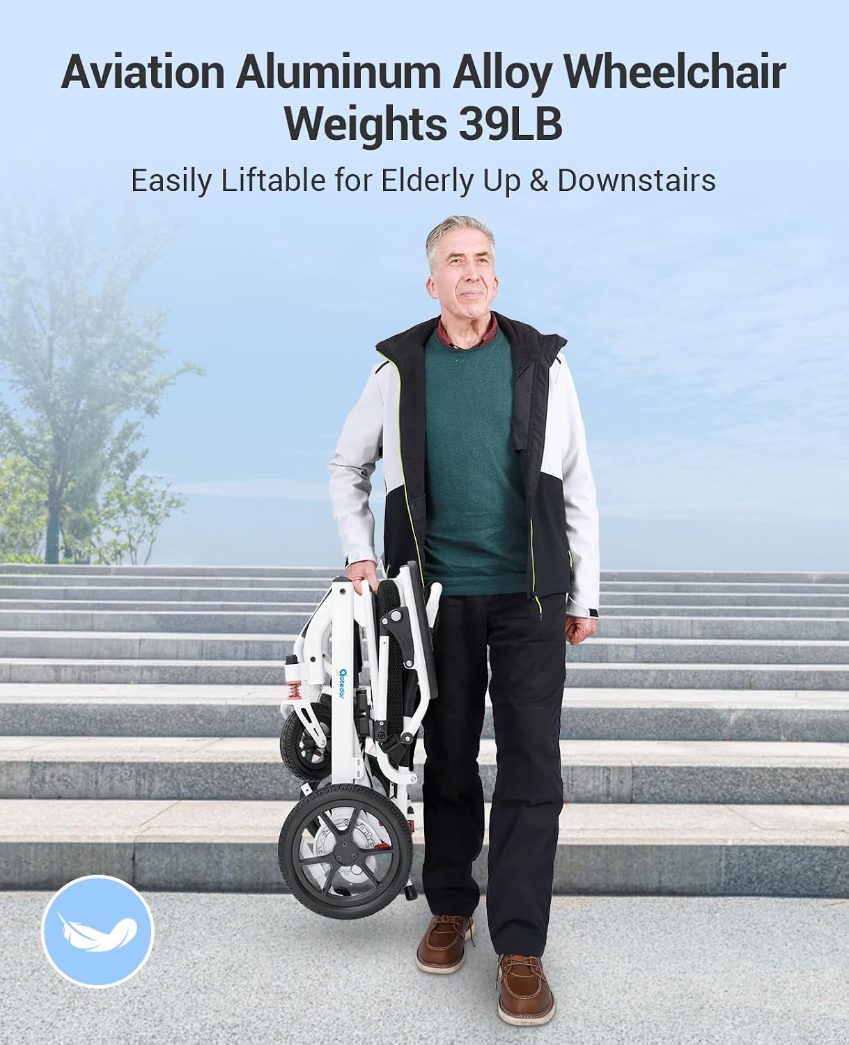 Aotedor Lightweight Folding Electric Wheelchair with 22-Mile Range