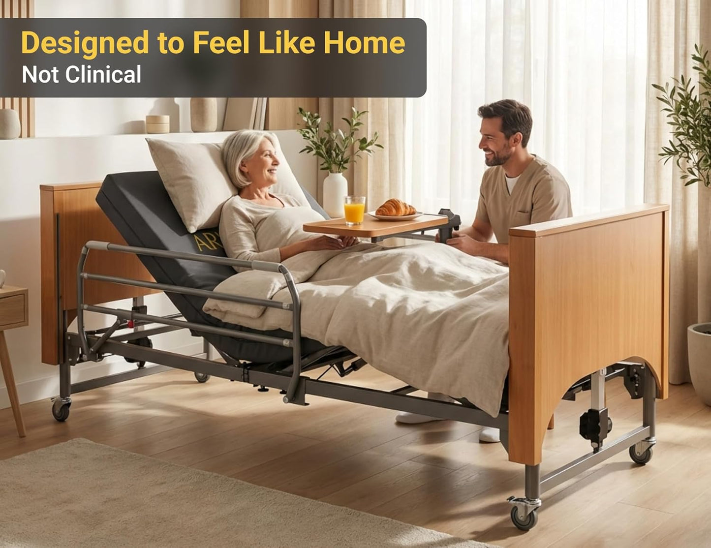 5-Function Electric Hospital Bed with LIMOSS Motor & Overbed Table