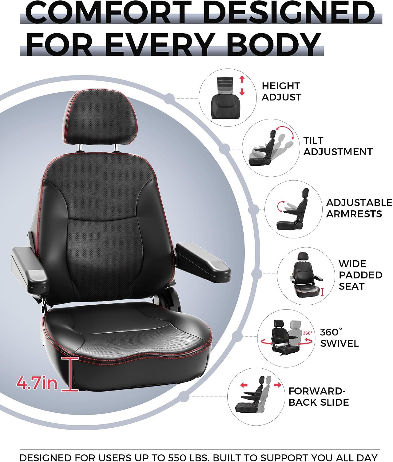 Ecomobi All-Terrain Heavy Duty Mobility Scooter for Seniors &amp; Adults, 1000W Powerful Motor, 550 lbs Weight Capacity, 32 Mile Extended Range, 9 MPH, 13” Pneumatic Tires, Full Suspension, FDA Cleared