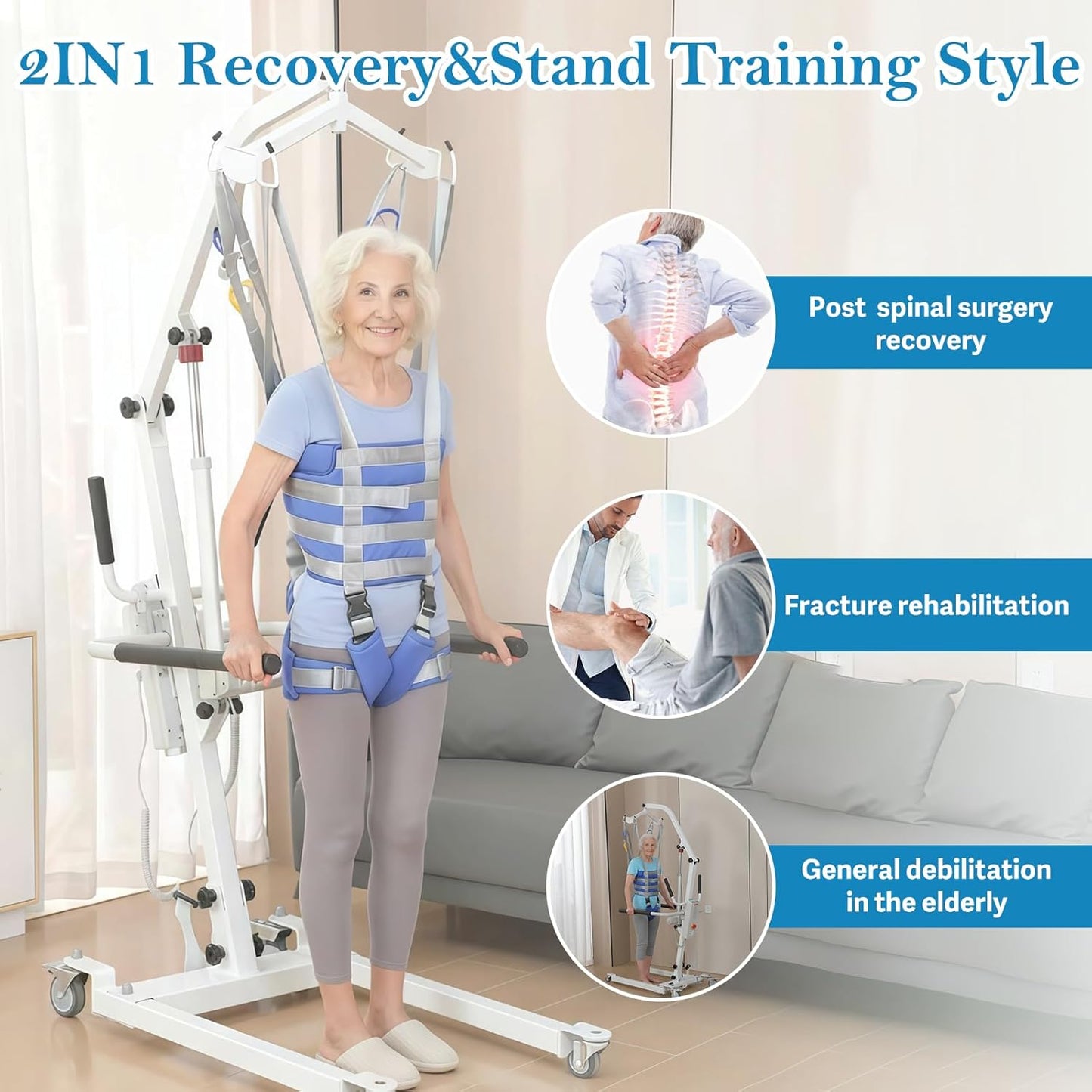 2-in-1 Electric Patient Lift with Stand-Up Assist & 2 Slings