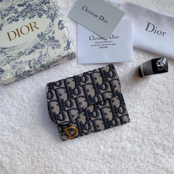 Christian Dior Saddle Blue Flap Card Holder 11cm