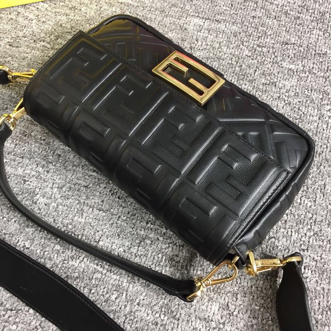 Fendi FF Embossed Baguette Bag 26cm Spring/Summer Collection, Black