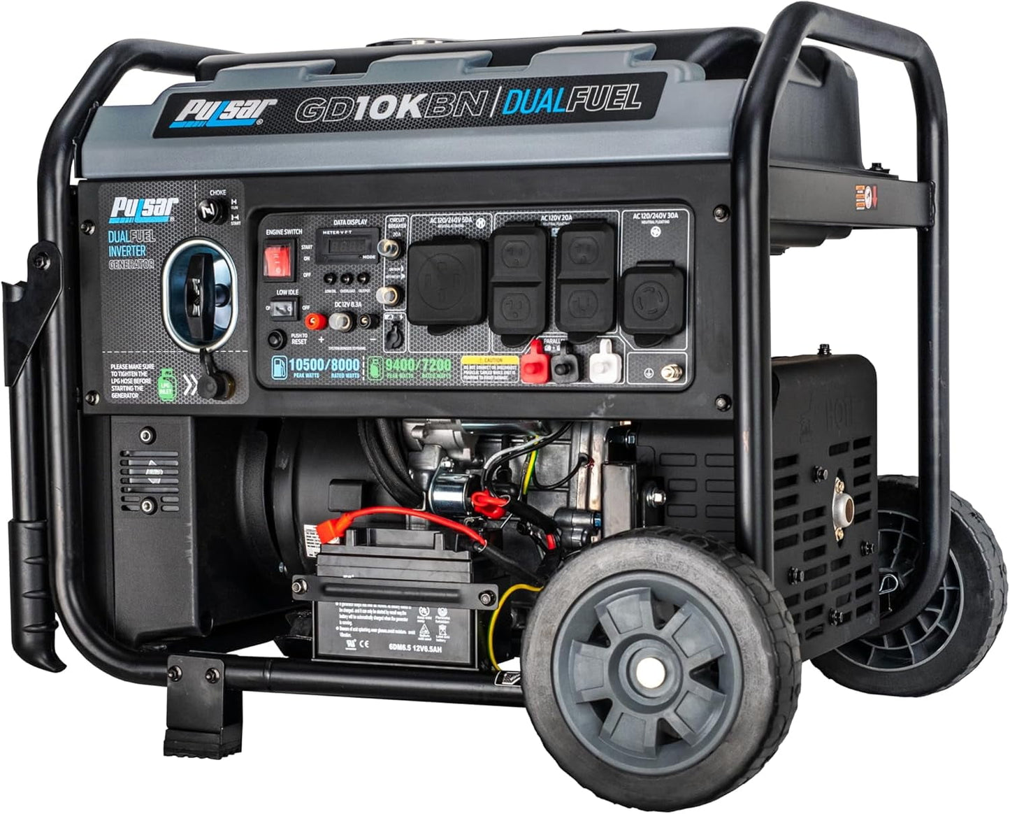 Pulsar GD10KBN 10500W Dual Fuel Home Backup Portable Inverter Generator with Wheel Kit and Electric Start RV Ready