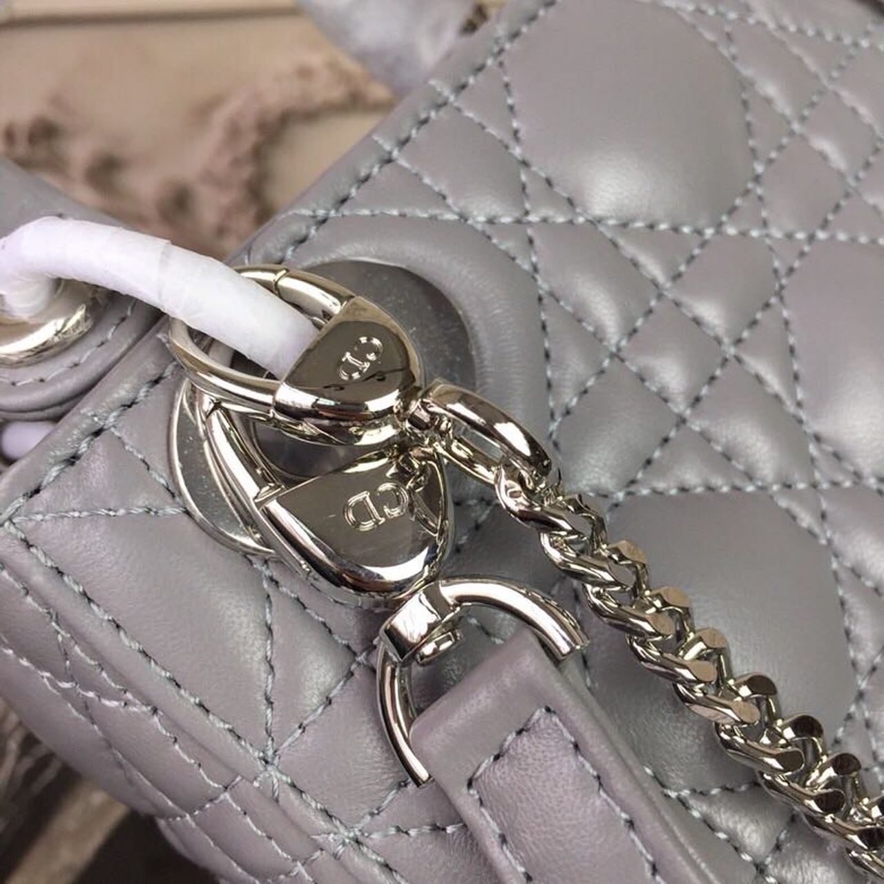 Christian Dior Mini Lady Dior Bag 18cm with Chain Silver Hardware Lambskin Leather Spring/Summer Collection, Grey