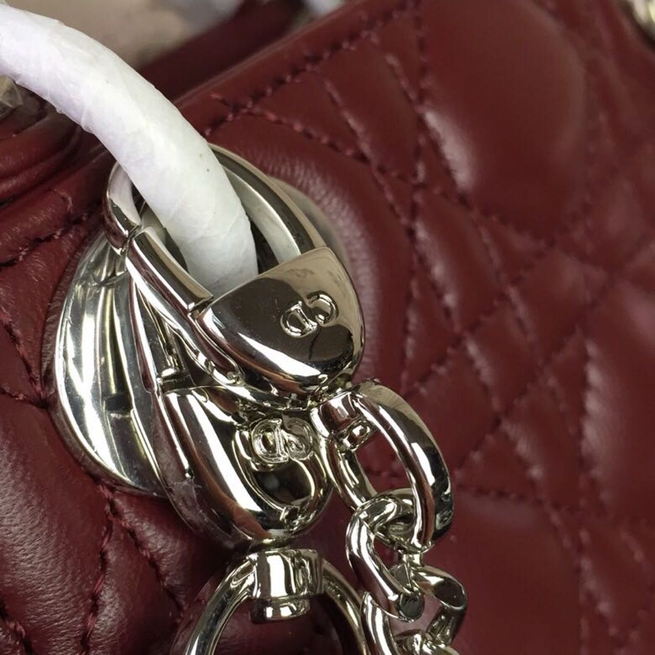 Christian Dior Mini Lady Dior Bag 18cm with Chain Silver Hardware Lambskin Leather Spring/Summer Collection, Burgundy