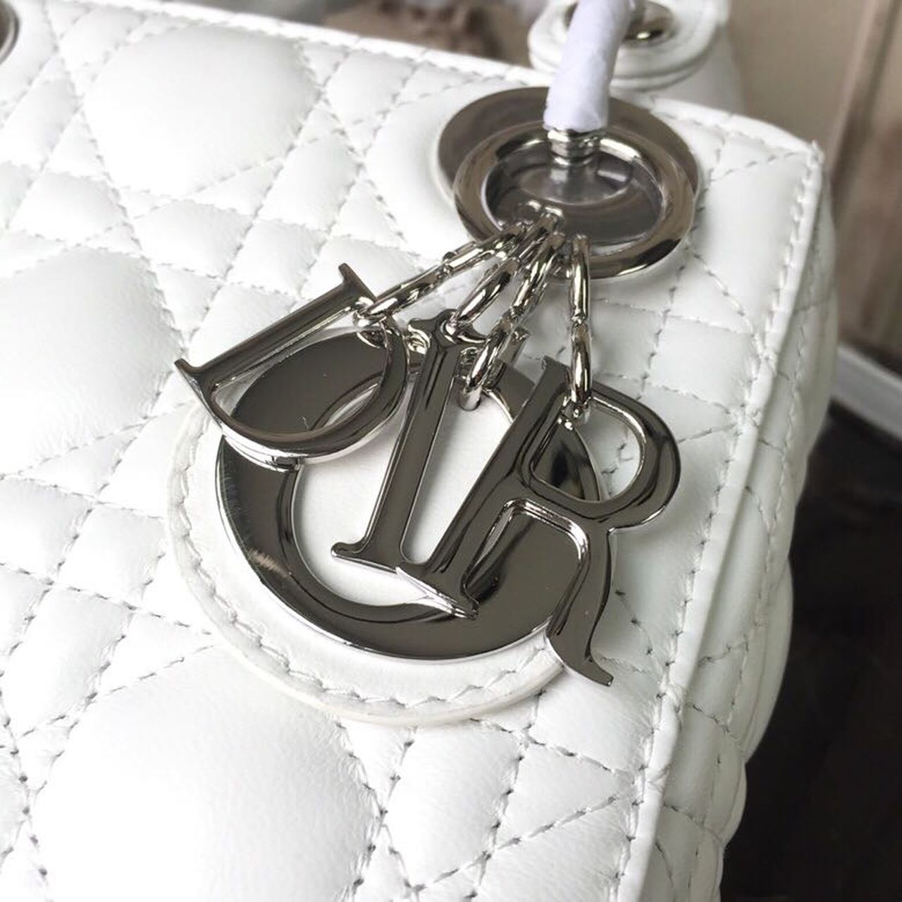 Christian Dior Mini Lady Dior Bag 18cm with Chain Silver Hardware Lambskin Leather Spring/Summer Collection, White