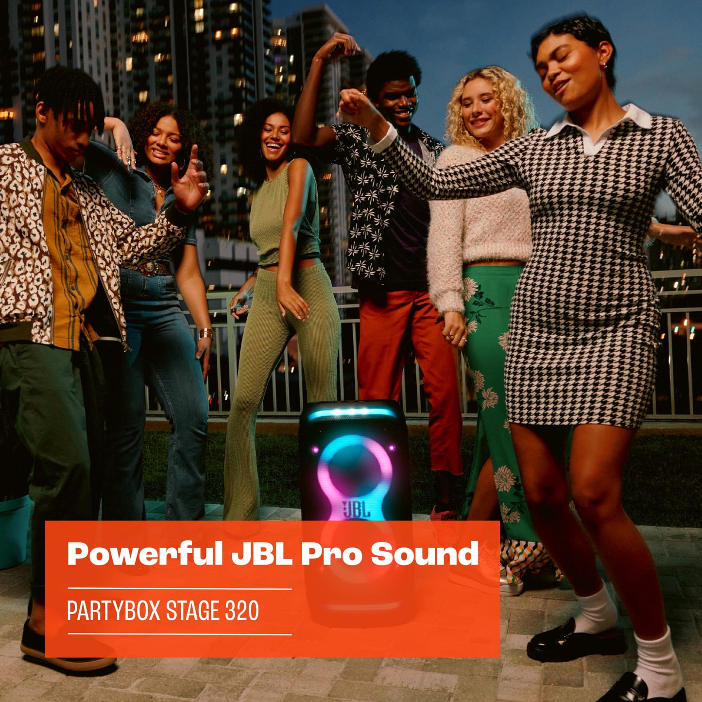 JBL PartyBox Stage 320 Portable Party Speaker with Wheels, White