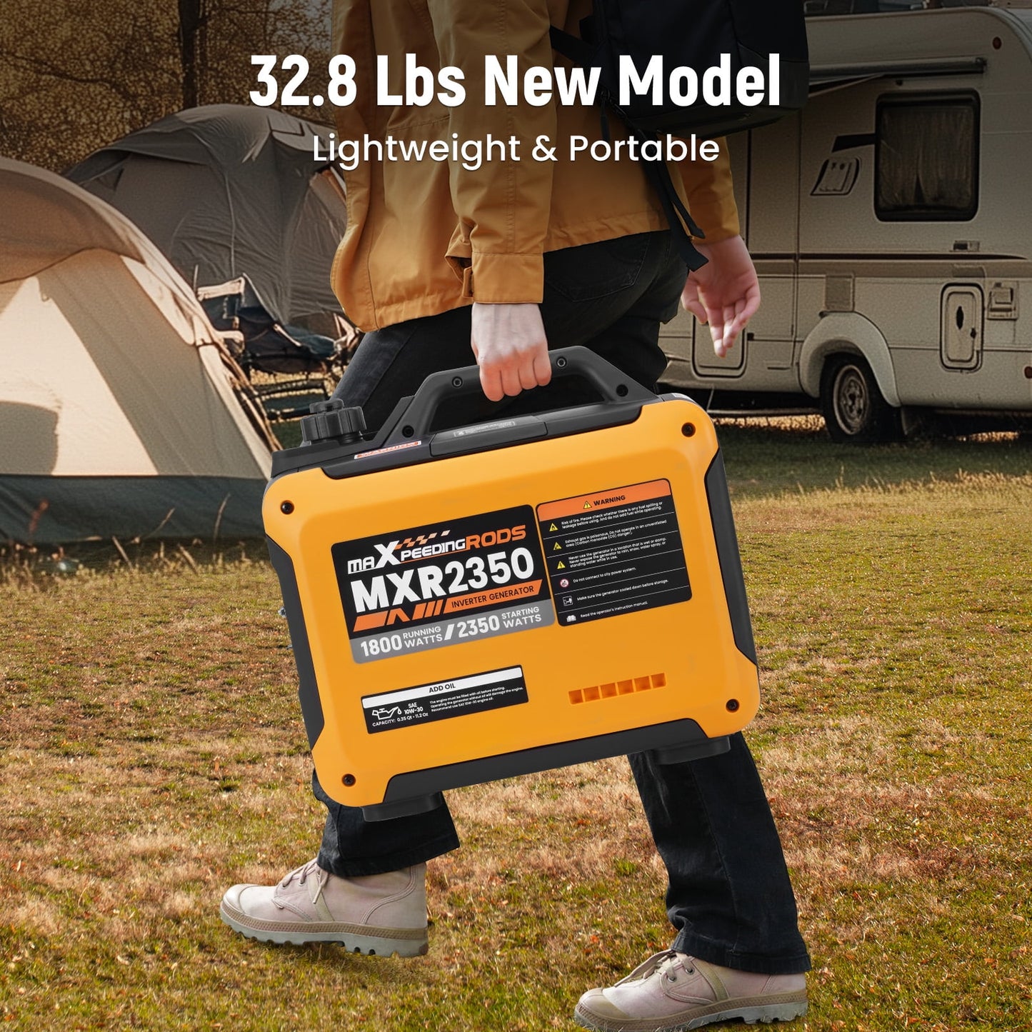 Maxpeedingrods 2350W Portable Generator, Gasoline Powered, Quiet Home RV Power Supply, Ultralight Inverter Generator