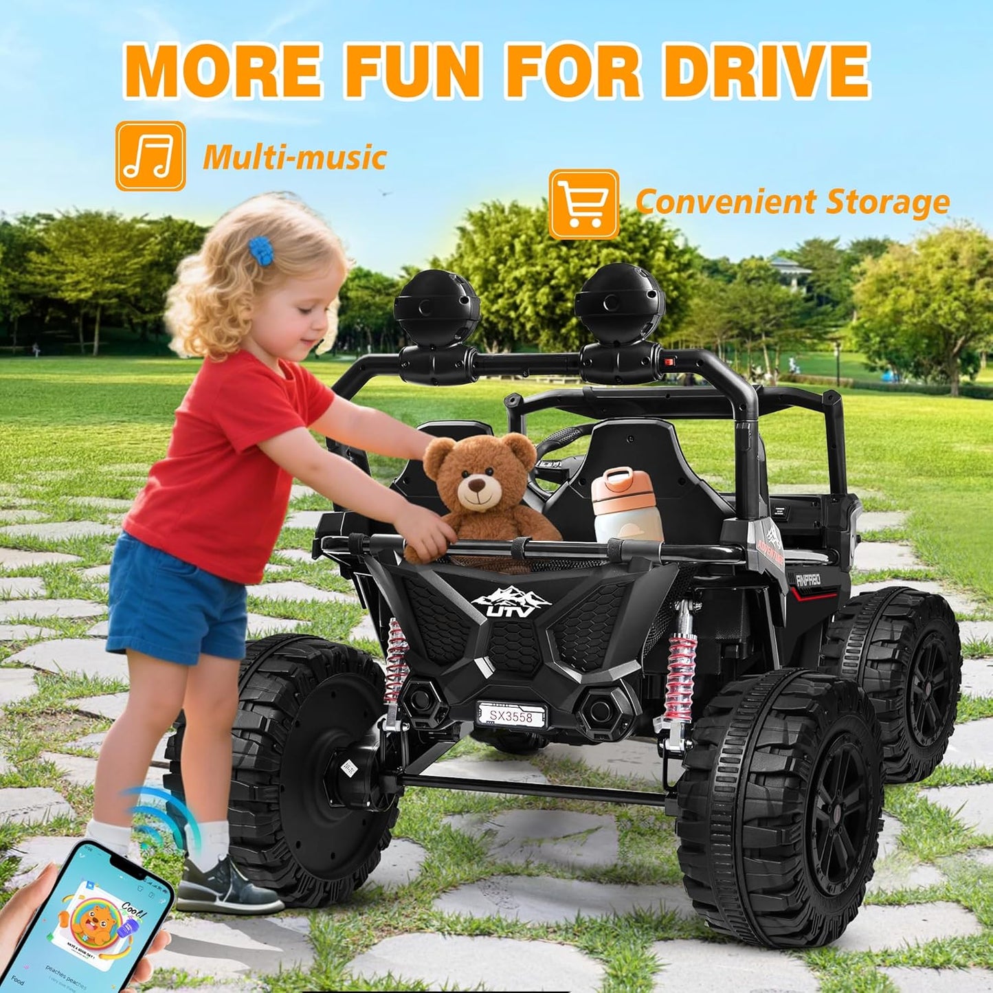 ANPABO 24V 2-Seater Kids Electric Ride-On Car with Remote, Black