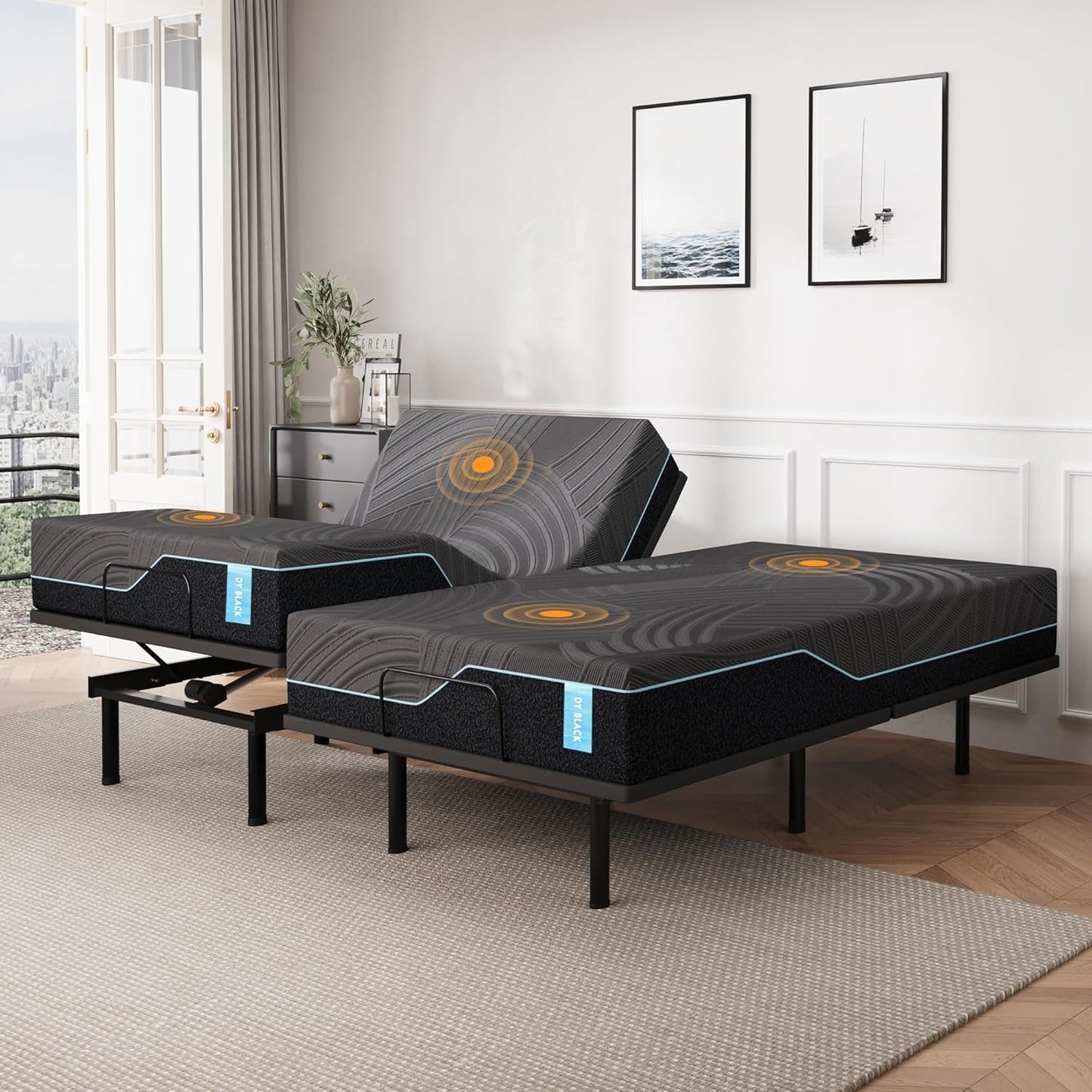 Dyonery Twin XL Adjustable Bed with 12" Gel Memory Foam Mattress