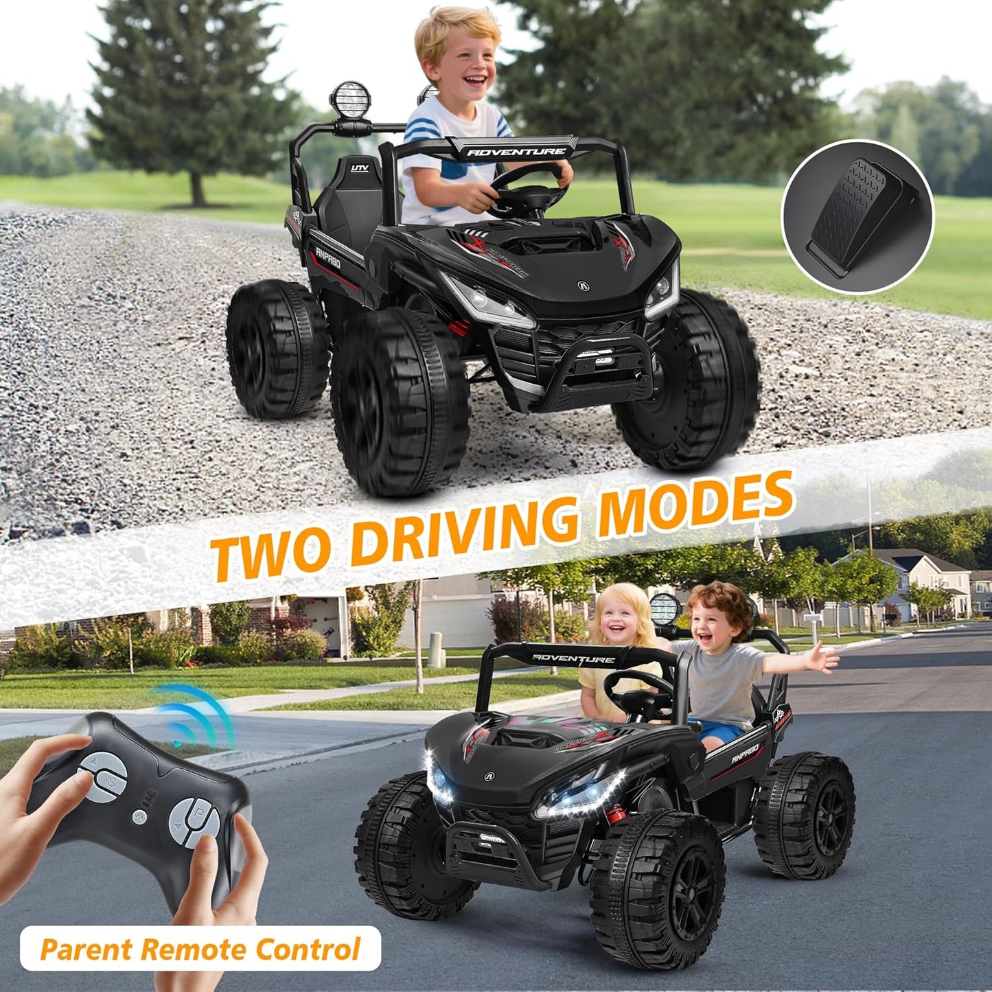 ANPABO 24V 2-Seater Kids Electric Ride-On Car with Remote, Black