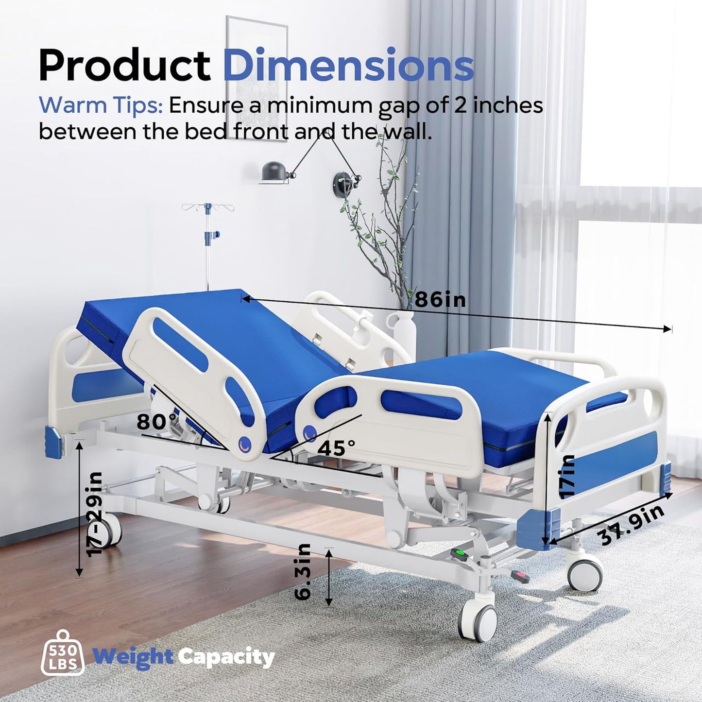 5-Function Full Electric Hospital Bed with 4.7" Foam Mattress