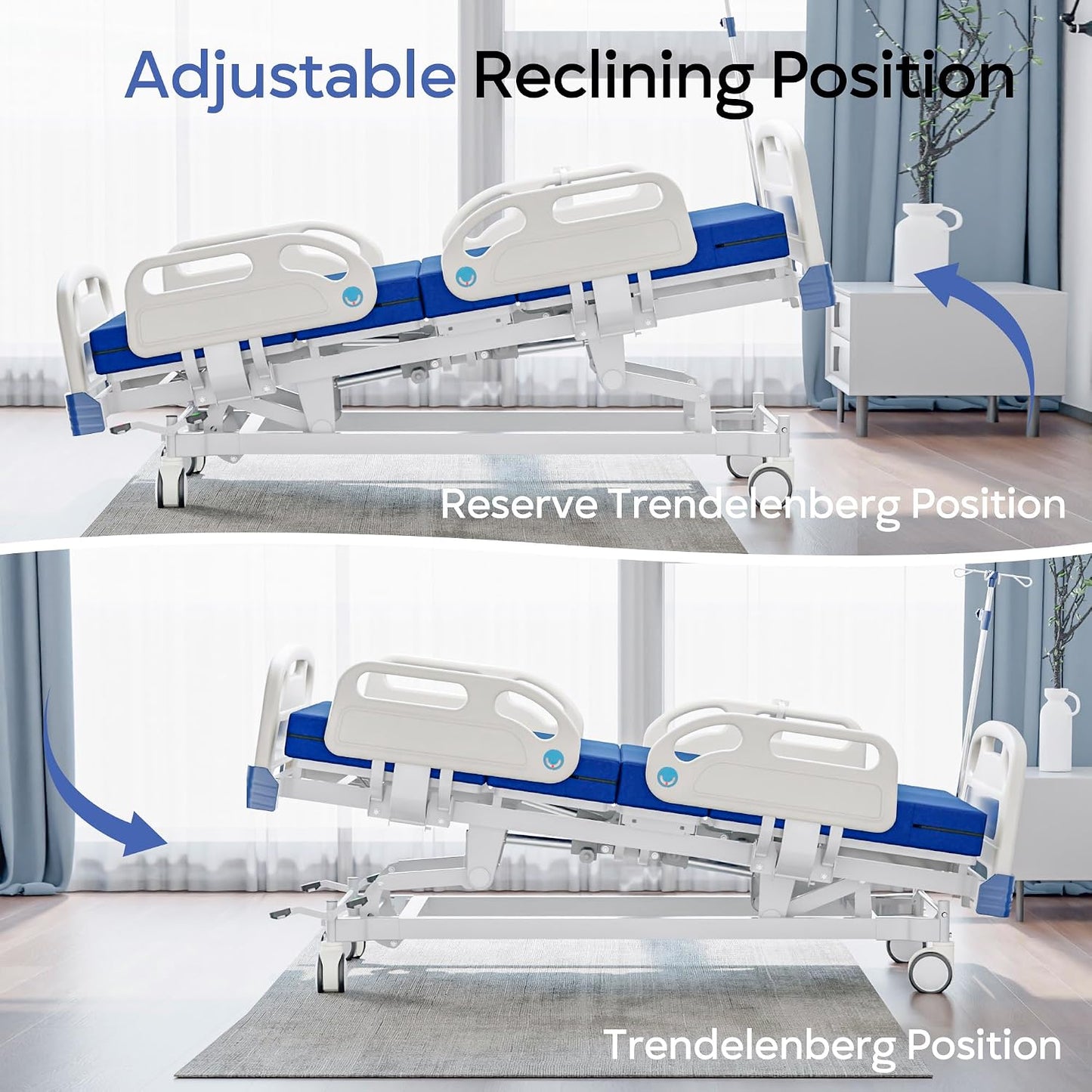 5-Function Full Electric Hospital Bed with 4.7" Foam Mattress