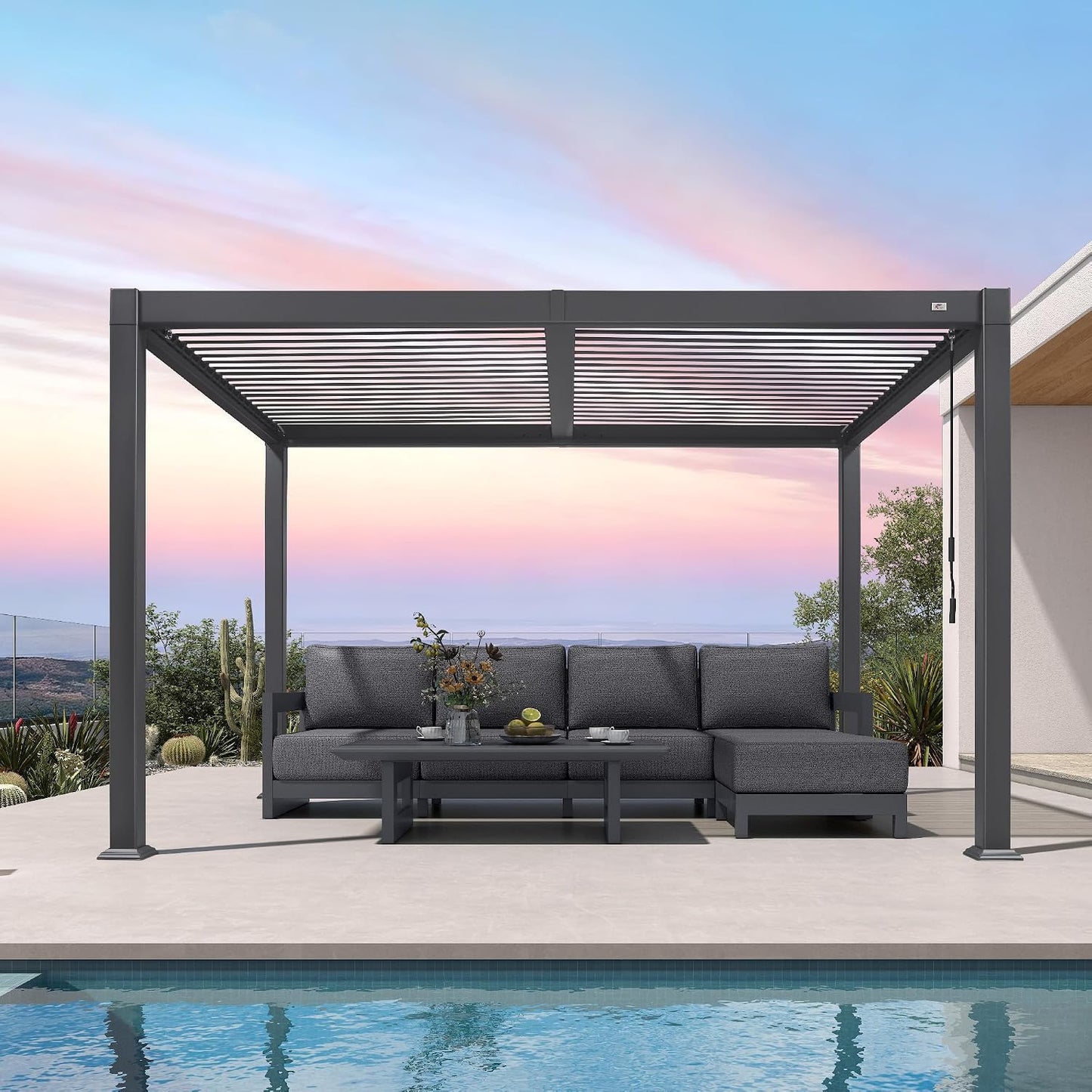 PURPLE LEAF 11.5' x 15' Louvered Aluminum Pergola with Adjustable Roof