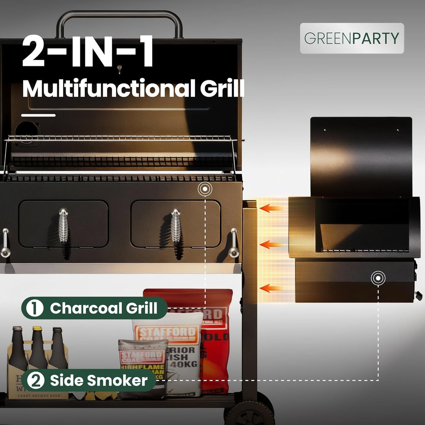 30-Inch Charcoal BBQ Grill and Offset Smoker