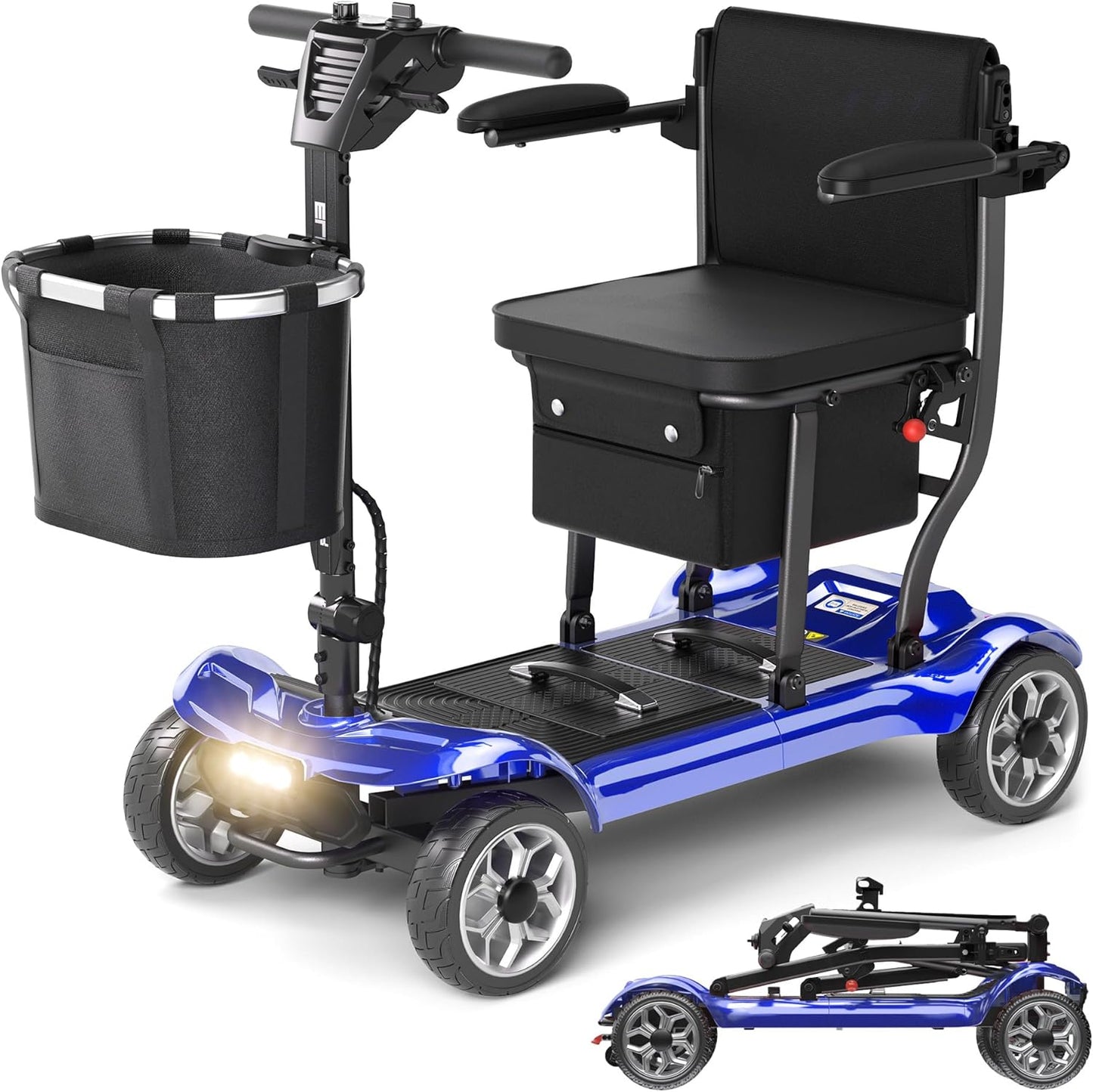 Lightweight Foldable Mobility Scooter with 12.4-Mile Range – Blue