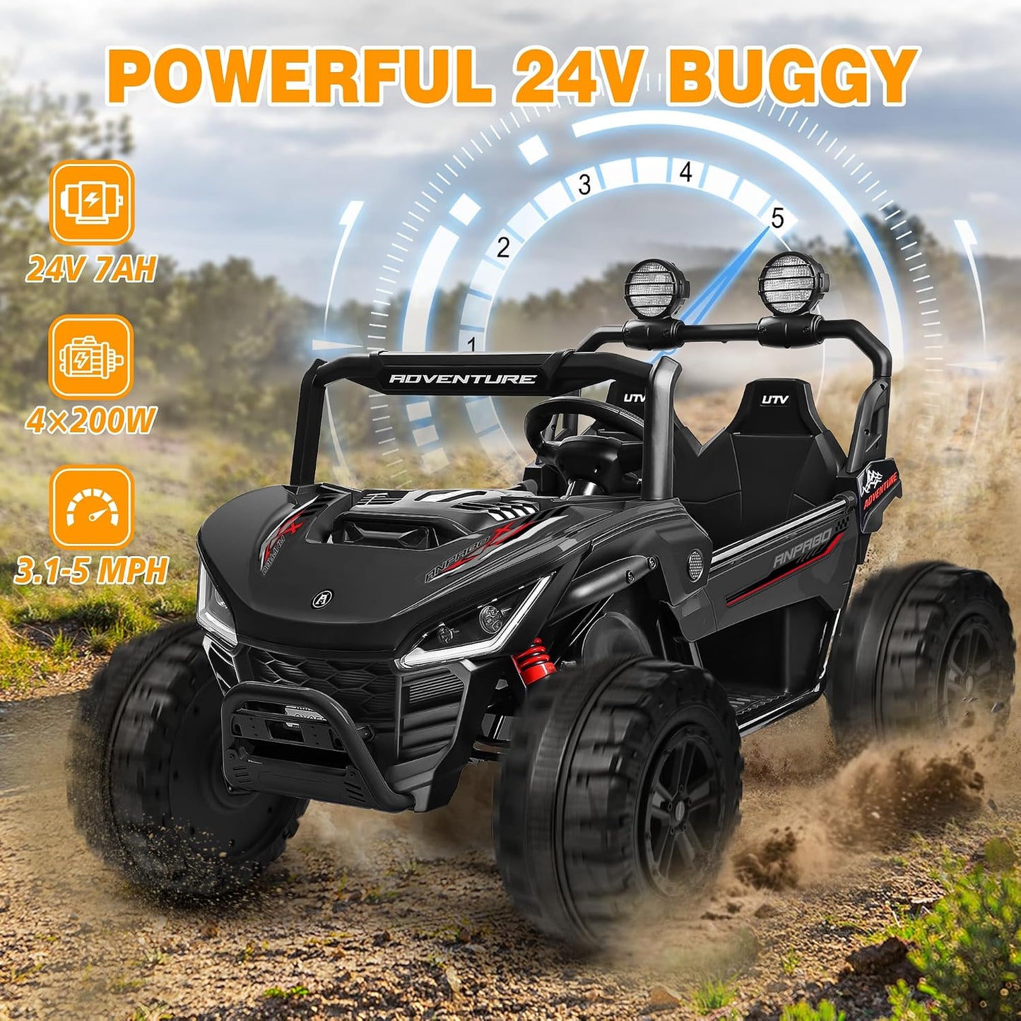 ANPABO 24V 2-Seater Kids Electric Ride-On Car with Remote, Black