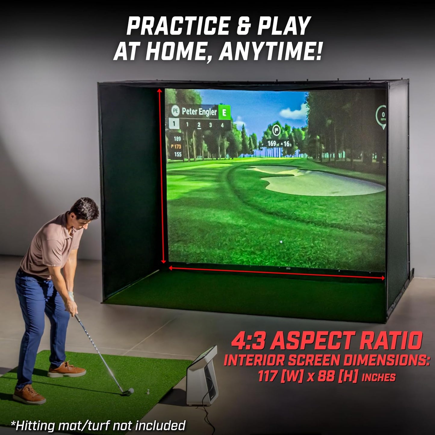 GoSports Golf Simulator Enclosure Nets - Complete Set with Frame and HD Impact Screen Kit - Indoor At Home Golf Training Equipment - Choose 10x8 ft, 12x9 ft, or 14x8 ft