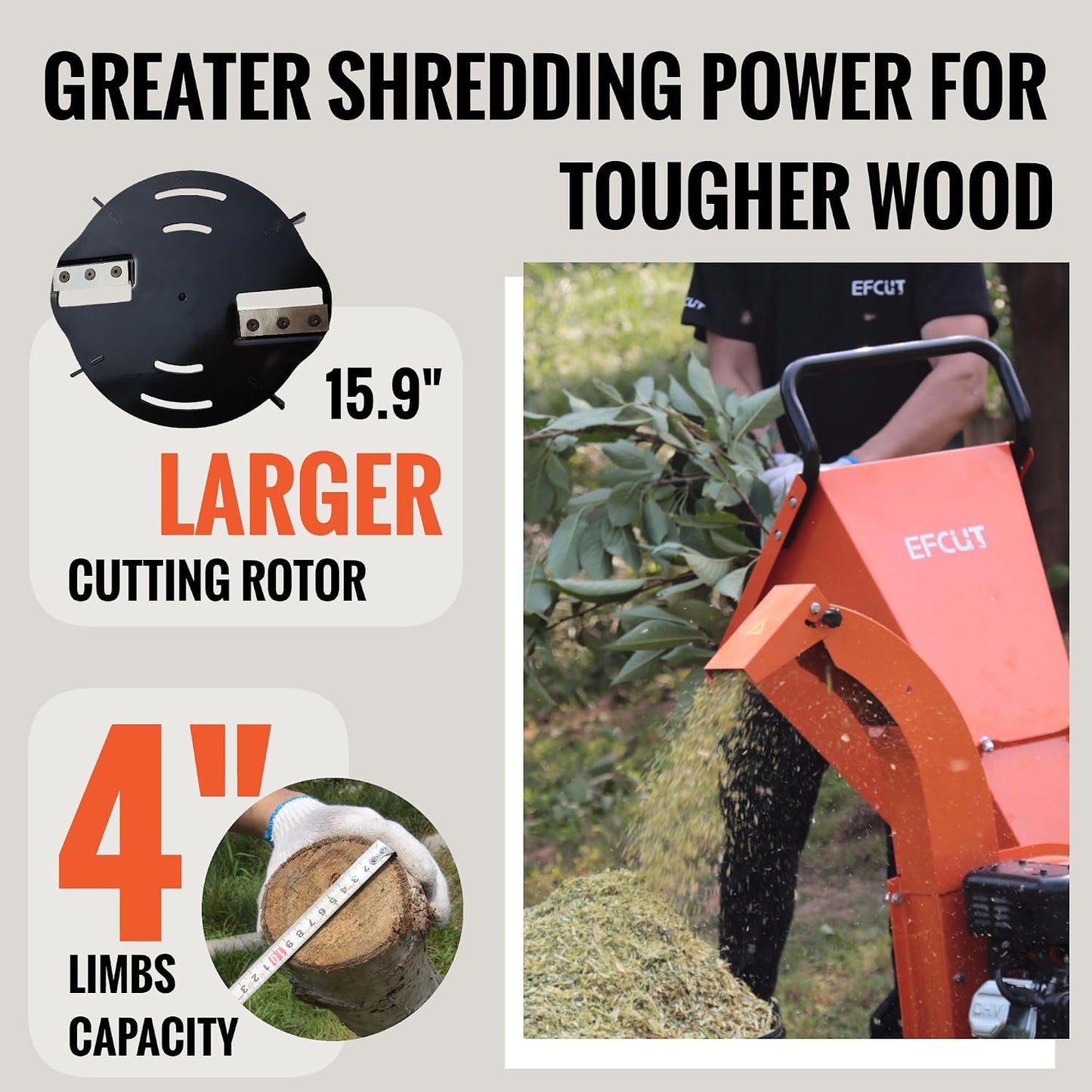 C40 Wood Chipper 4″ inch Max Diameter Capacity 9 HP 274cc Gas Powered Engine Heavy Duty Shredder Mulcher