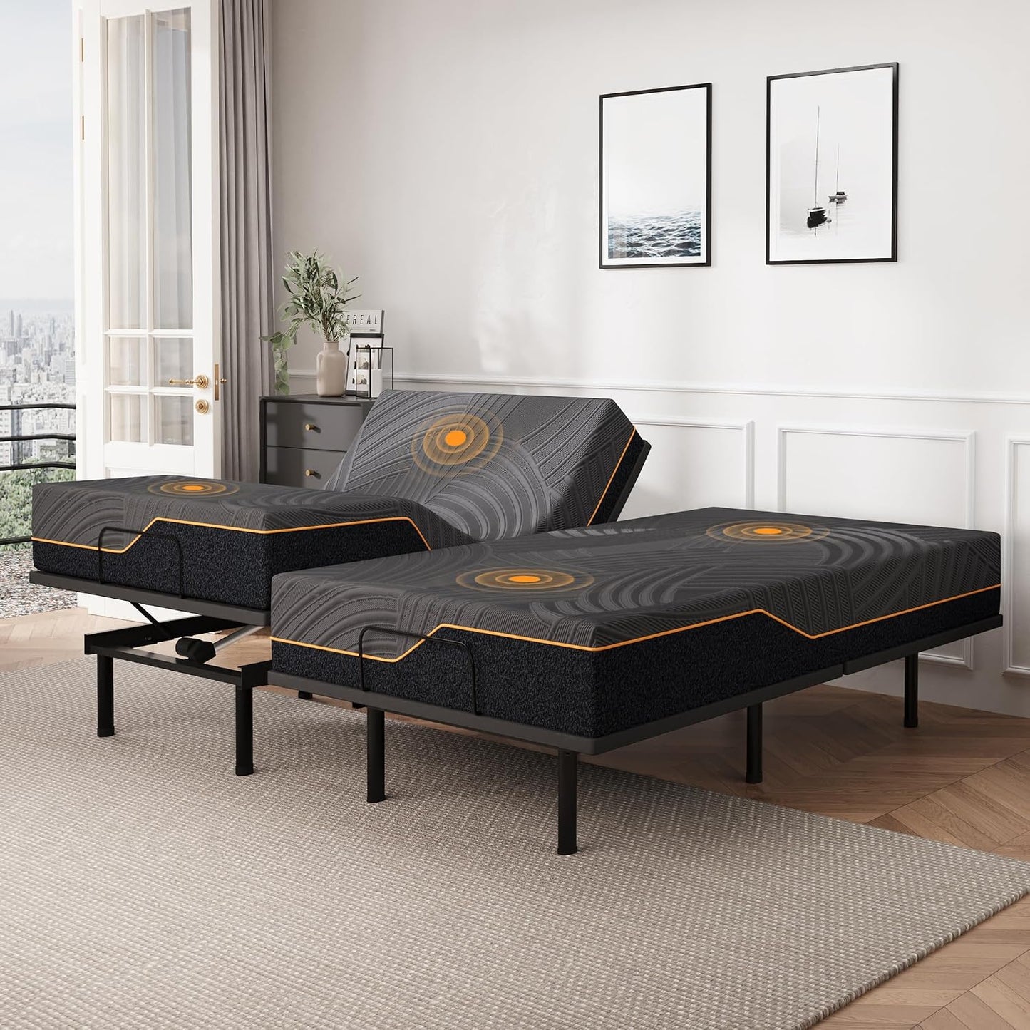 Dyonery Twin XL Adjustable Bed with 12" Gel Memory Foam Mattress