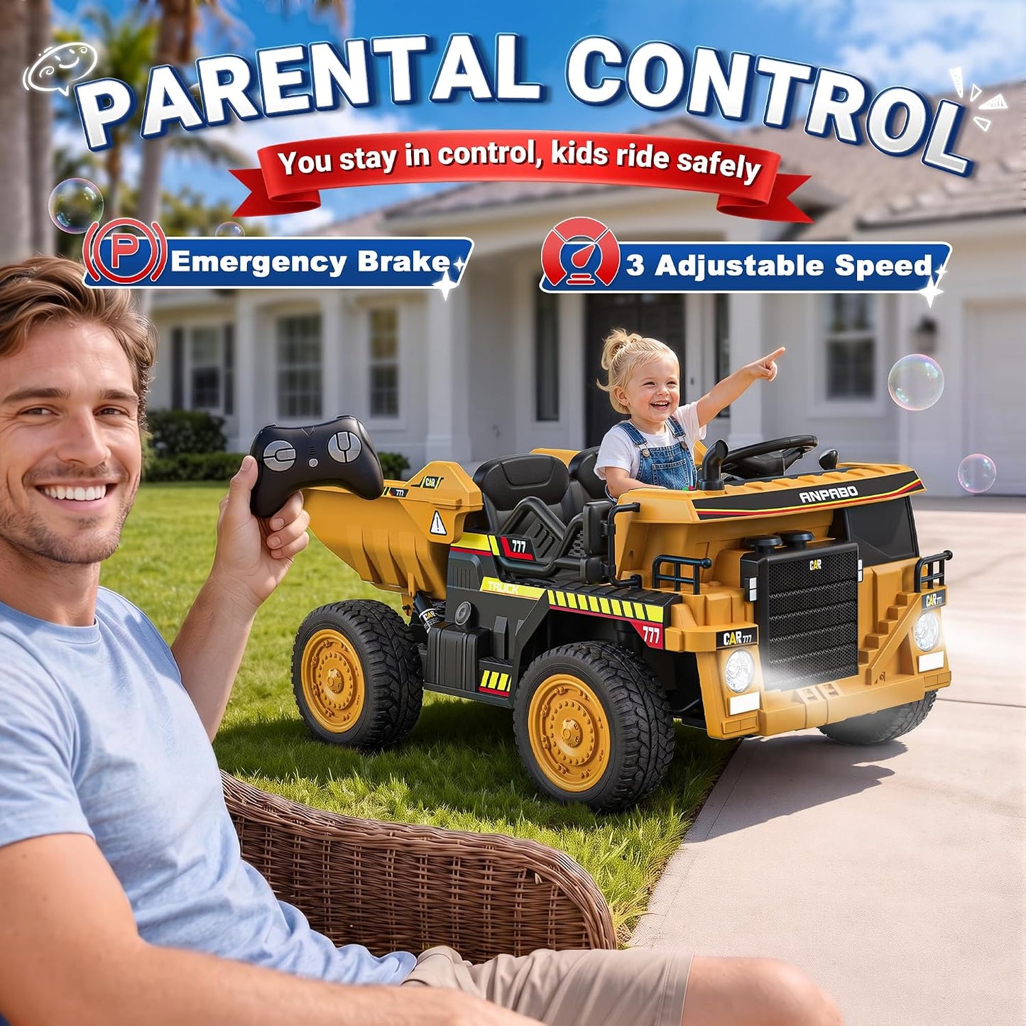 ANPABO 24V 2-Seater Kids Ride-On Dump Truck with Remote