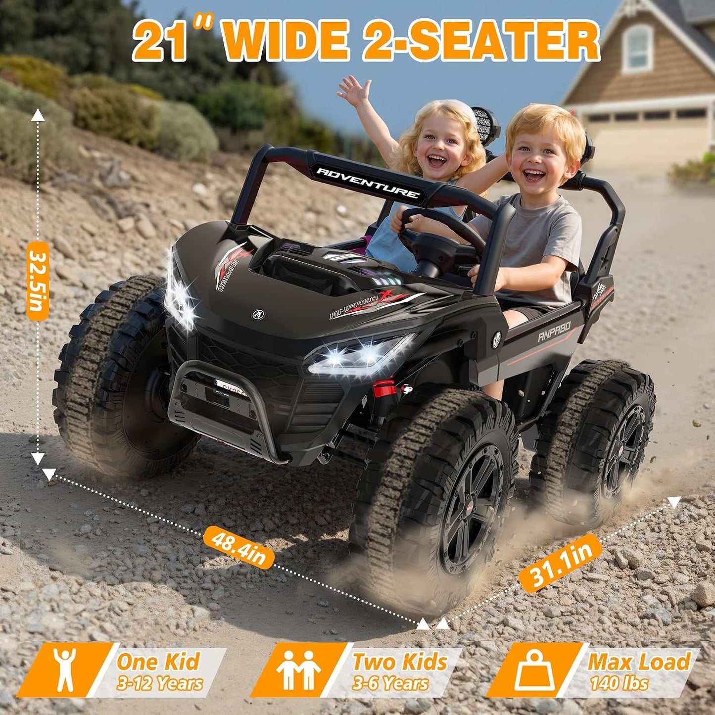 ANPABO 24V 2-Seater Kids Electric Ride-On Car with Remote, Black