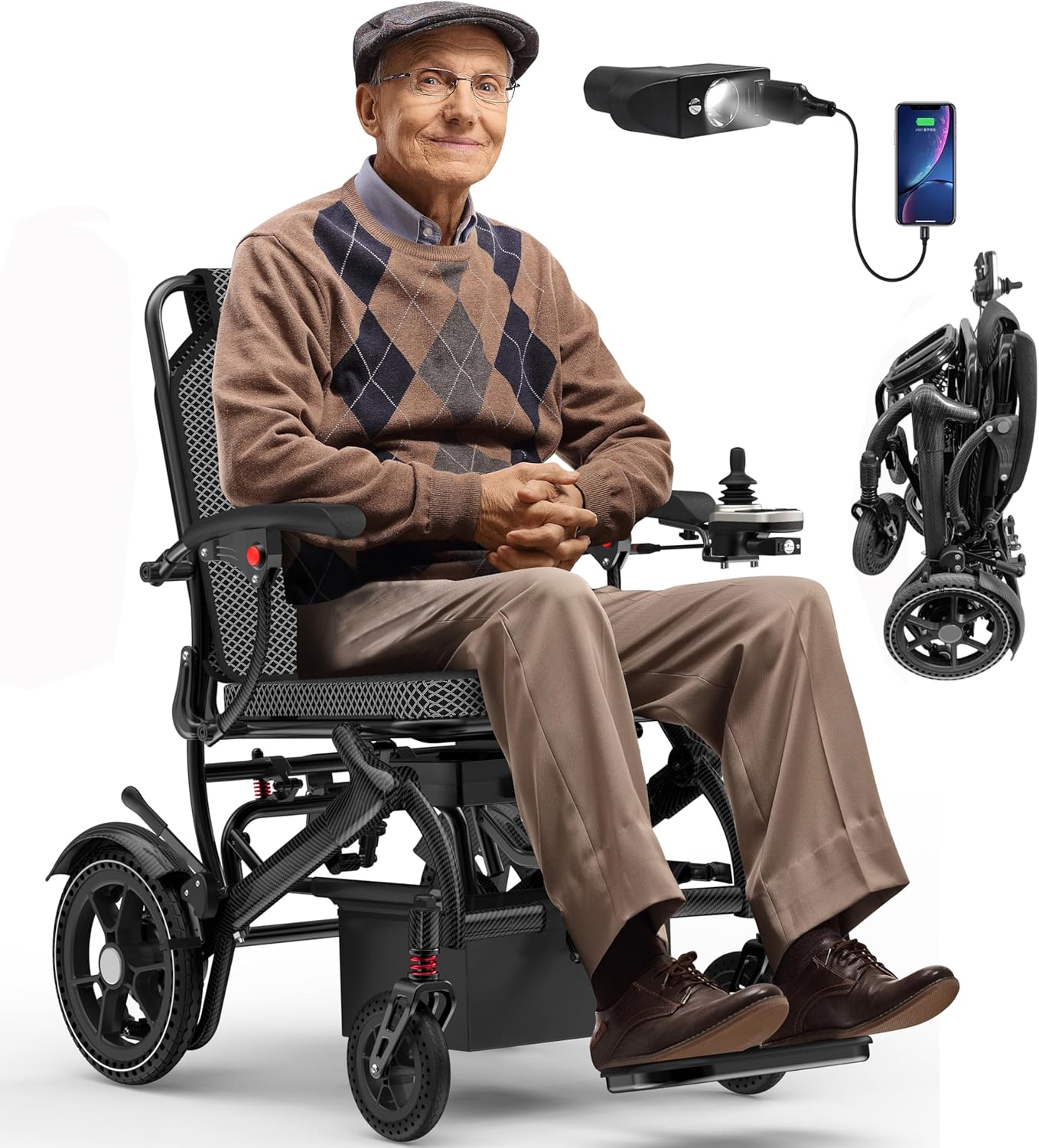 Foldable Electric Wheelchair with 15-Mile Range & 500W Motors – Silver