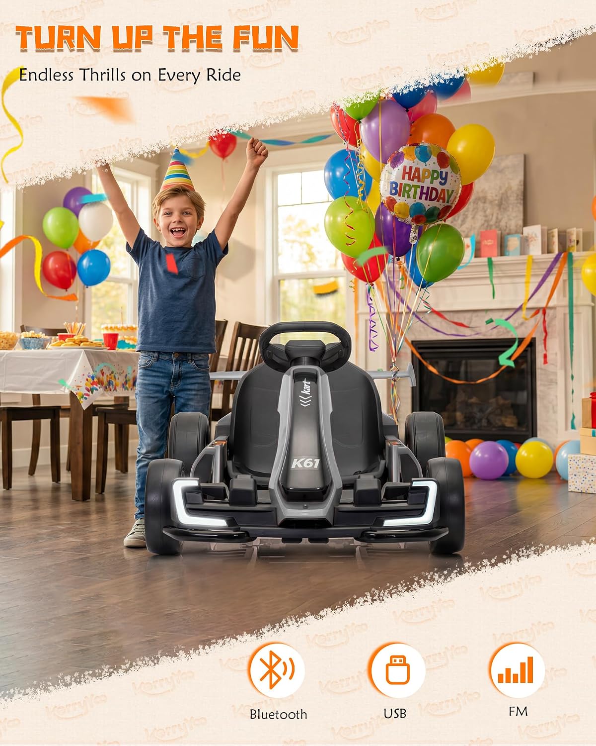 KerryYoo K61 Electric Drift Go Kart for Kids – Gray