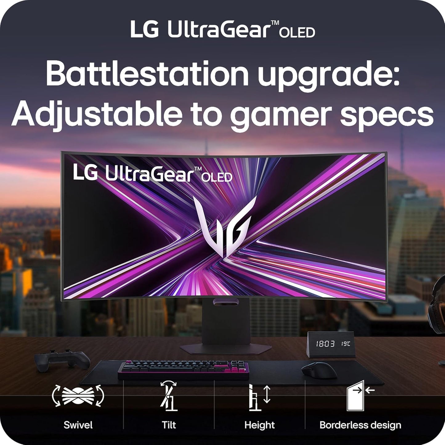 LG UltraGear 45" 5K2K OLED Curved Gaming Monitor, 165Hz