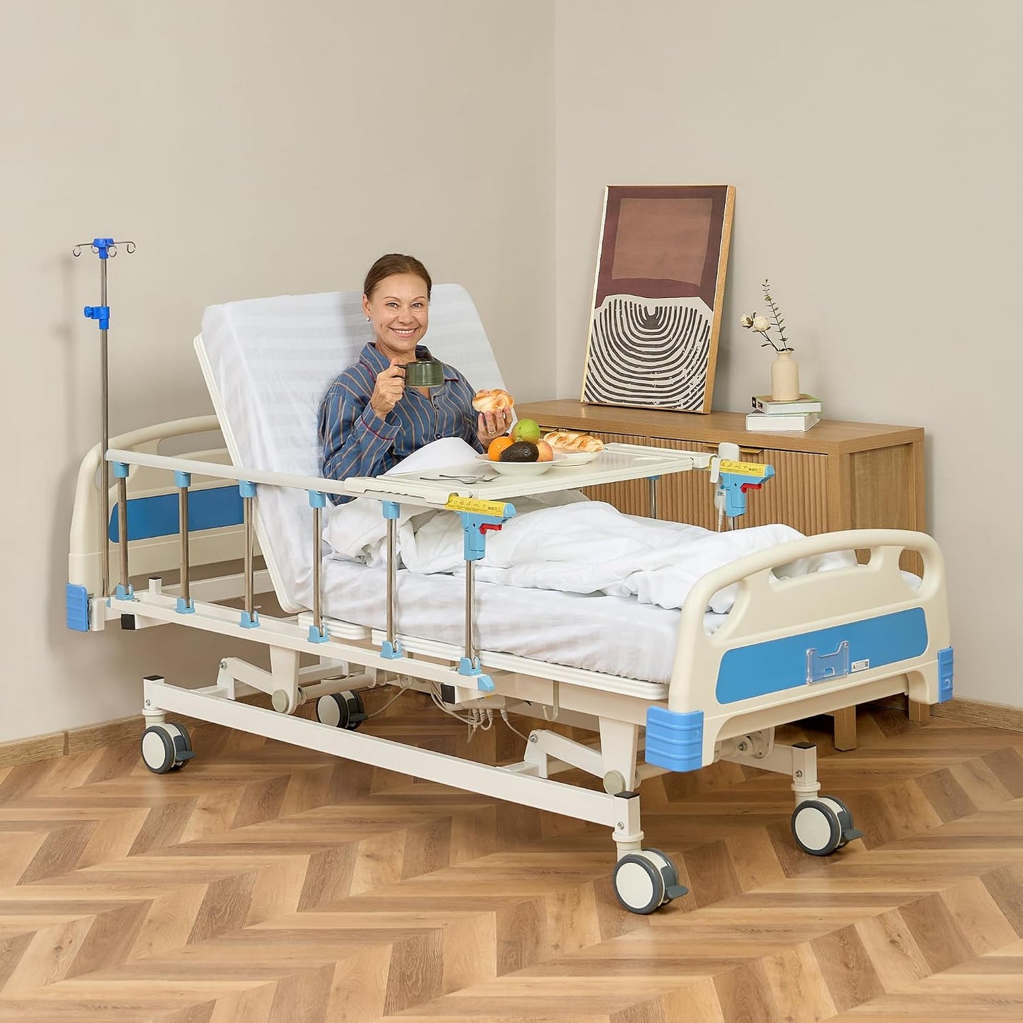 Real Relax Full Electric Hospital Bed with Mattress & IV Pole