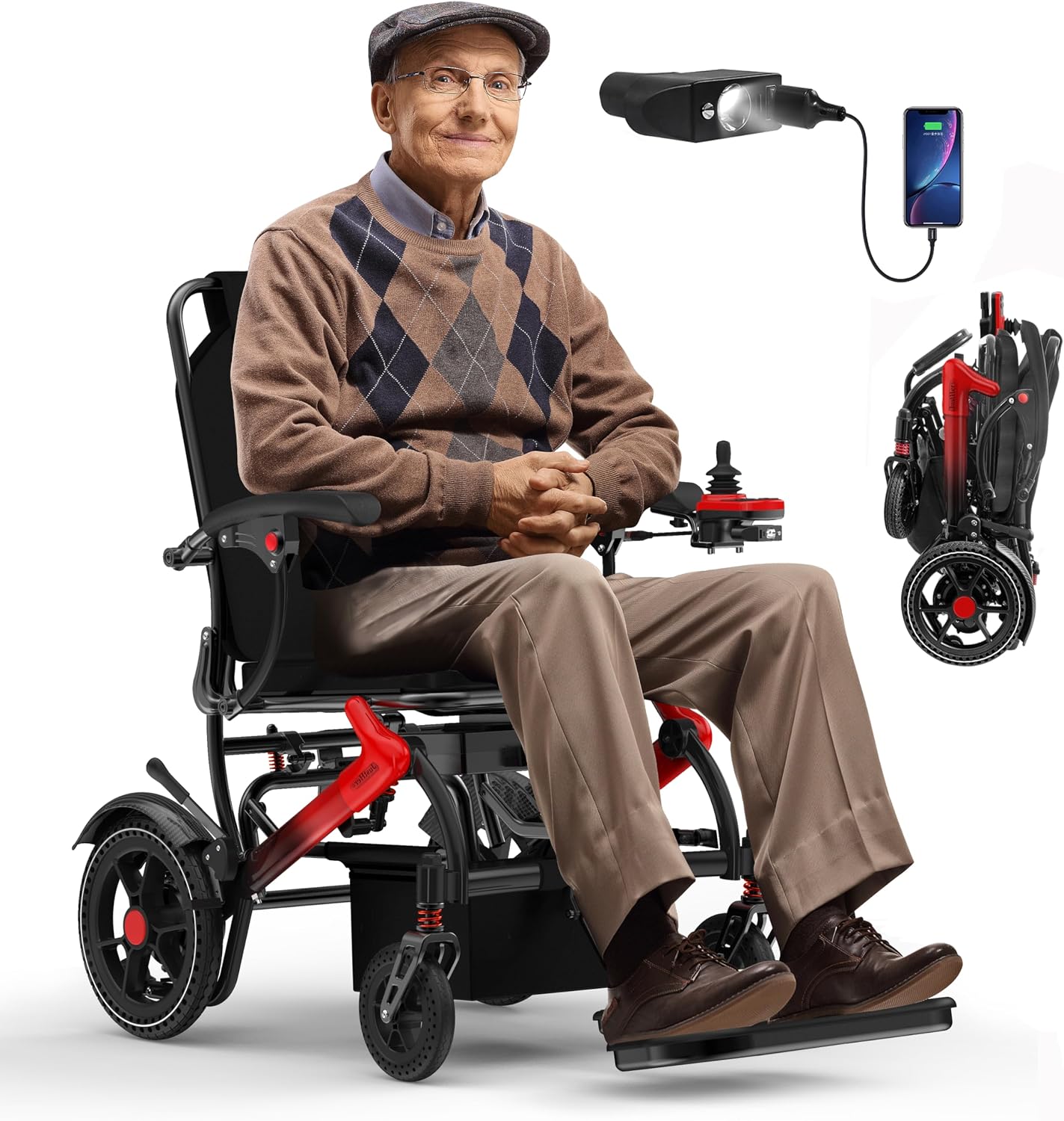 Foldable Electric Wheelchair with 15-Mile Range & 500W Motors – Silver