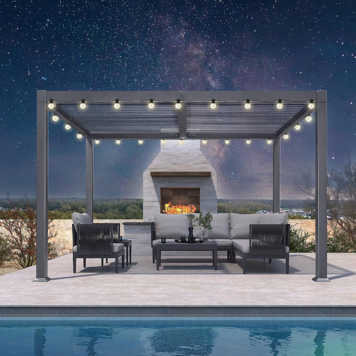 PURPLE LEAF 11.5' x 15' Louvered Aluminum Pergola with Adjustable Roof