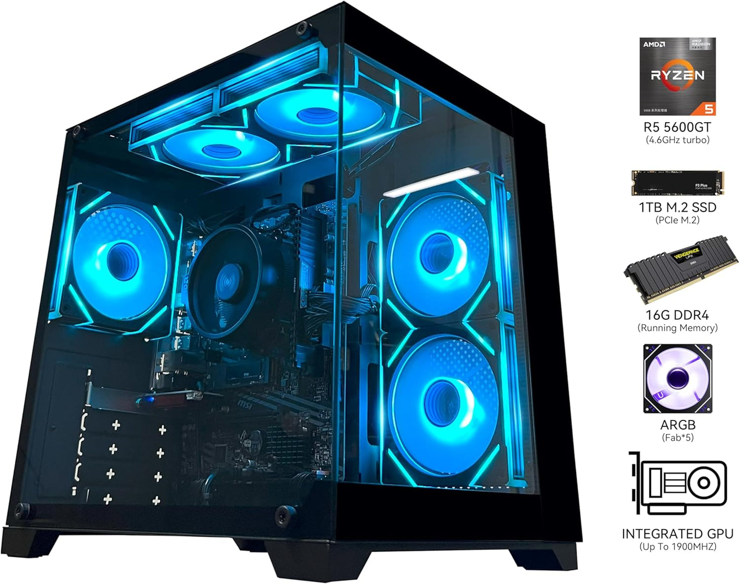 YAWYORE Gaming PC Desktop with AMD Ryzen 5 5600GT