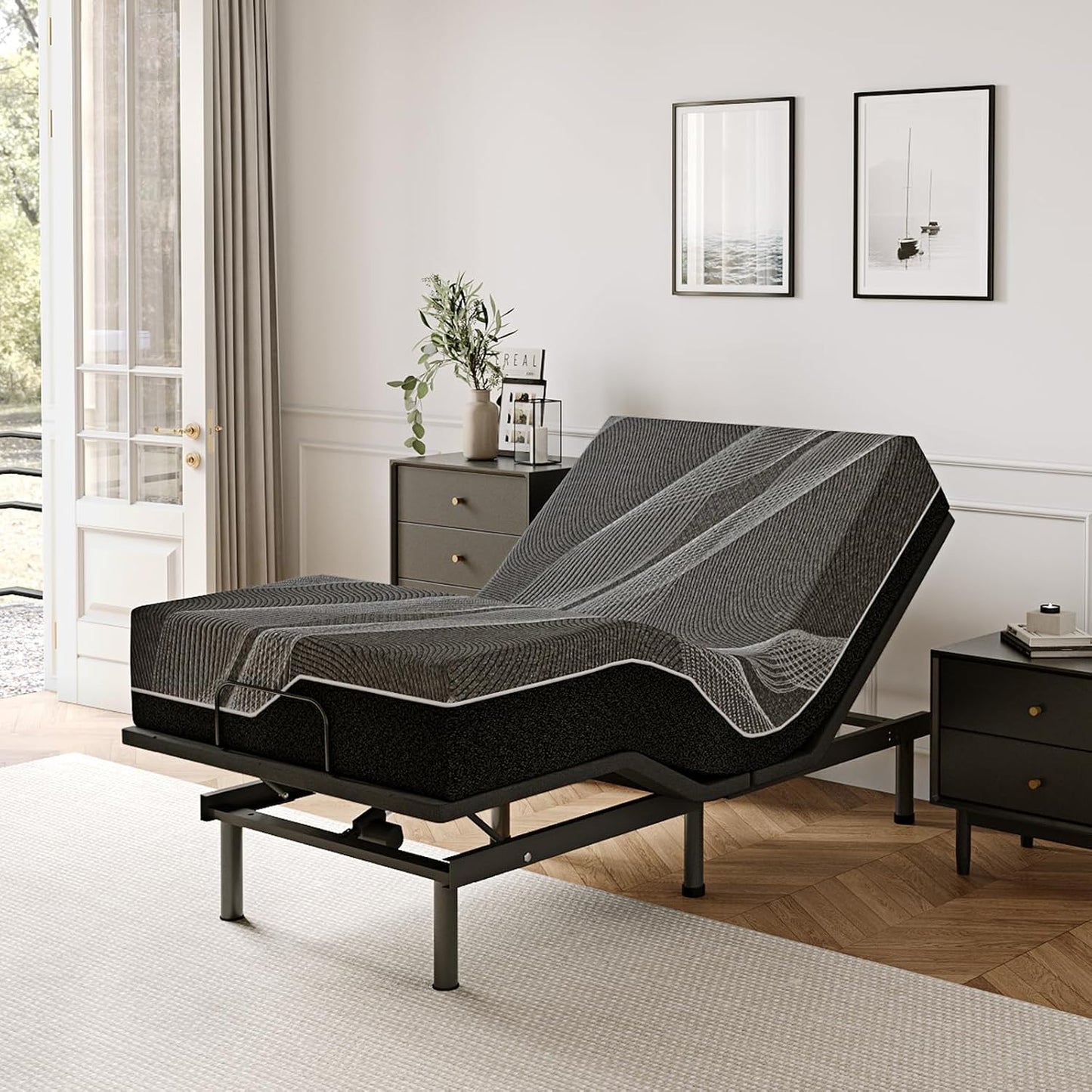 Dyonery Twin XL Adjustable Bed with 12" Gel Memory Foam Mattress