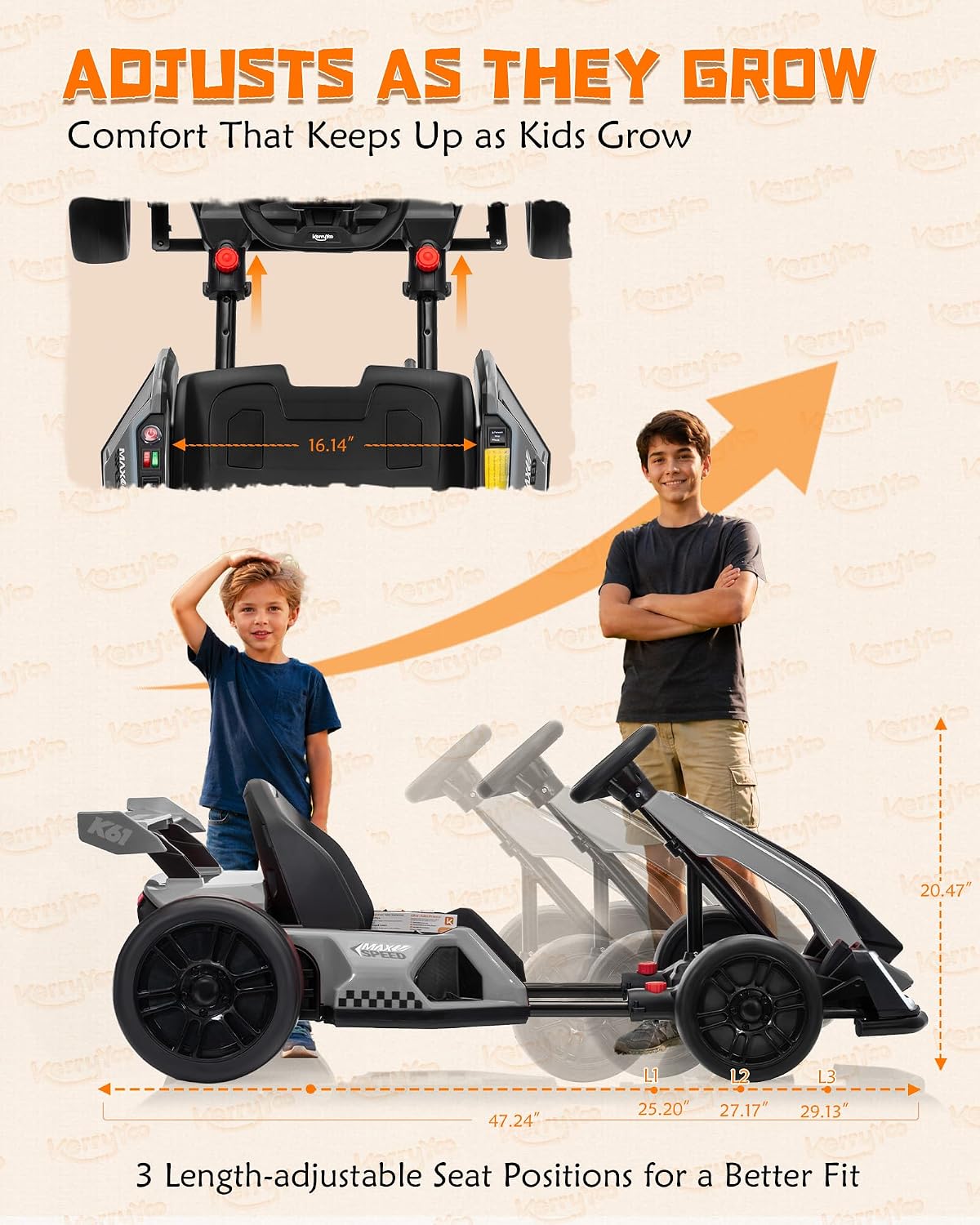 KerryYoo K61 Electric Drift Go Kart for Kids – Gray