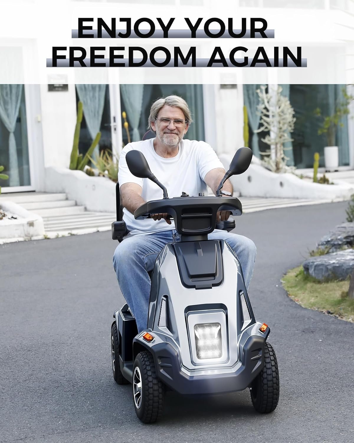 Ecomobi All-Terrain Heavy Duty Mobility Scooter for Seniors &amp; Adults, 1000W Powerful Motor, 550 lbs Weight Capacity, 32 Mile Extended Range, 9 MPH, 13” Pneumatic Tires, Full Suspension, FDA Cleared