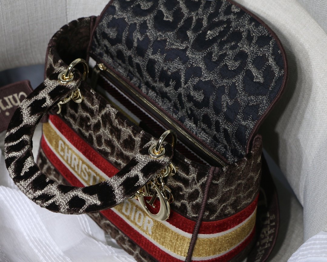 Christian Dior Medium Lady D-Lite Bag 24cm Leopard Brown