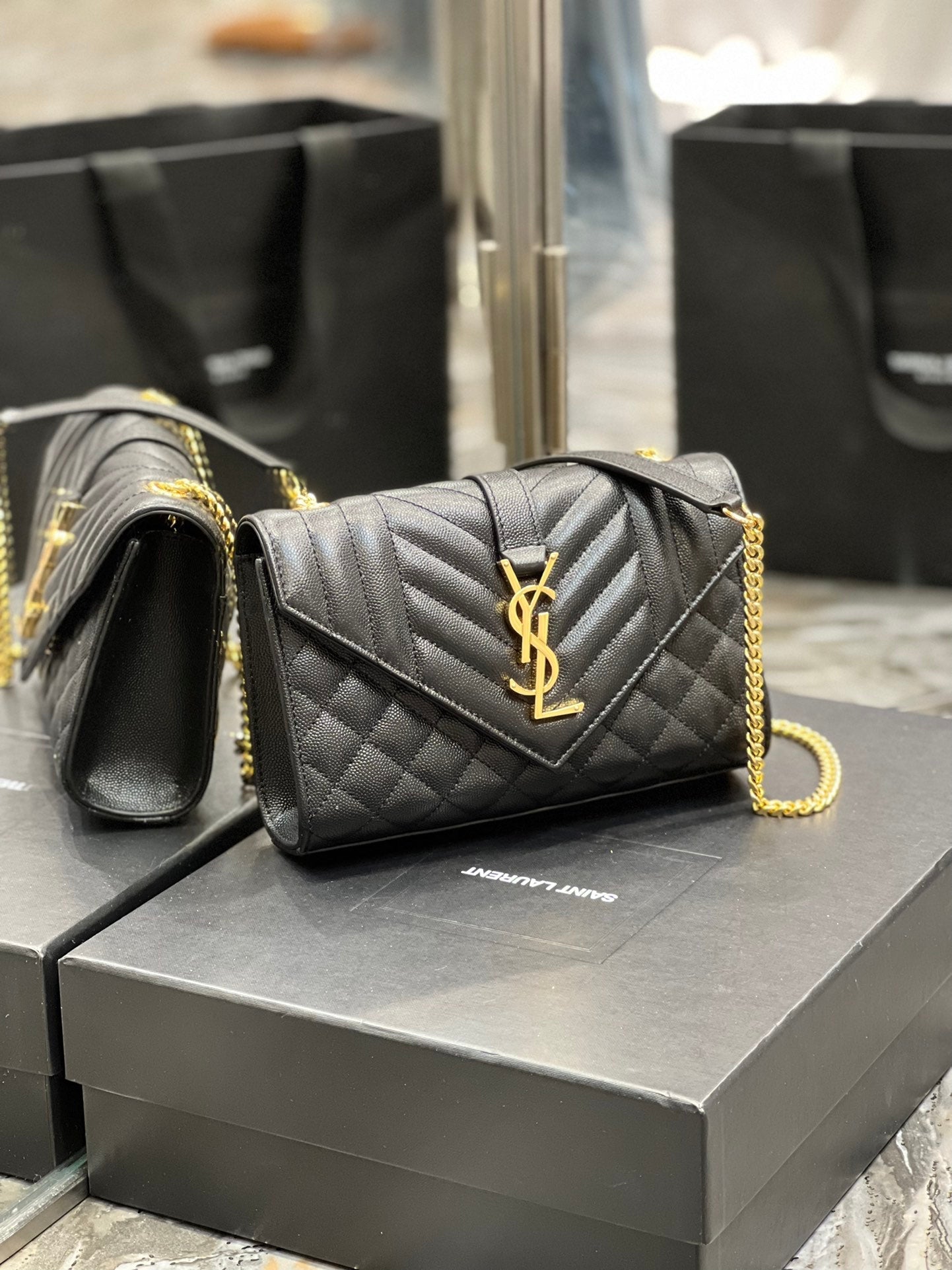 Saint Laurent Small Bag In Mix Matelasse 21cm Black