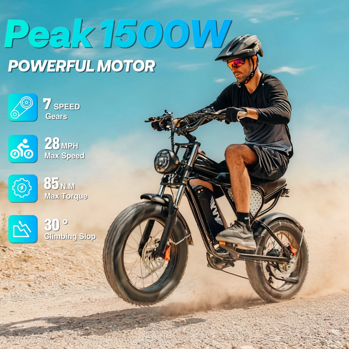 YVY Electric Bike for Adults,Peak 1500W 48V 20AH,Max 80 Miles E-Mountain Bike, 20'' Fat Tire Full Suspension Electric Bicycle