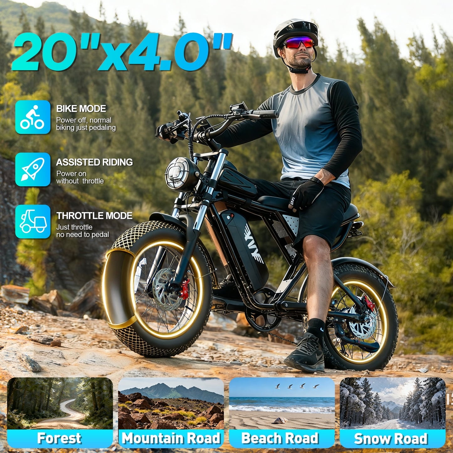 YVY Electric Bike for Adults,Peak 1500W 48V 20AH,Max 80 Miles E-Mountain Bike, 20'' Fat Tire Full Suspension Electric Bicycle