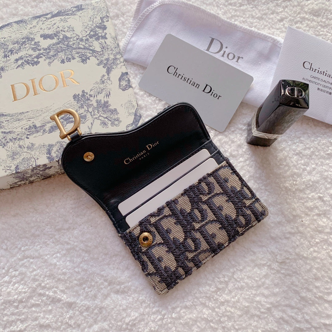 Saddle Lotus Wallet Blue Dior Oblique Jacquard 11cm